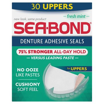 Sea-Bond Denture Adhesive Seals Fresh Mint for Uppers, 30-Count