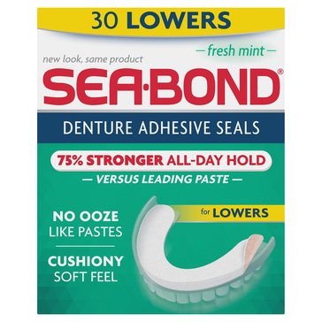 Sea-Bond Denture Adhesive Seals Fresh Mint for Lowers, 30-Count