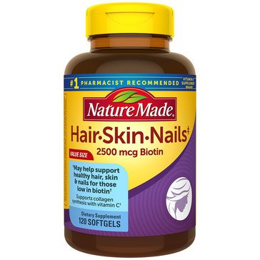 Nature Made 2500mcg Biotin for Hair, Skin & Nails Softgels, 120-count