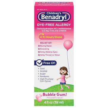 Benadryl Childrens Dye-Free Bubble Gum, 4oz