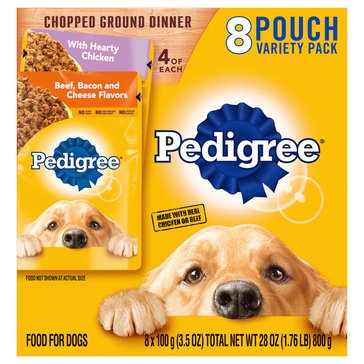 Pedigree Beef,Bacon & Cheese & Hearty Chicken Dog Food, 8 count