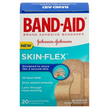 BAND-AID Skin Flex Adhesive Bandages Assorted Sizes, 20ct