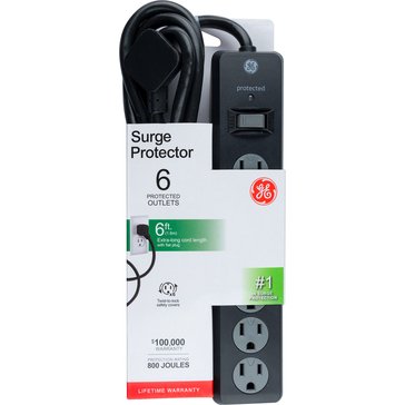 GE Surge Protector 6 Outlet 800J 6ft Cord Black