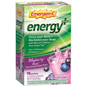 Emergen-C Energy+ Focus & Revitalize Blueberry Acai Powder, 18-servings