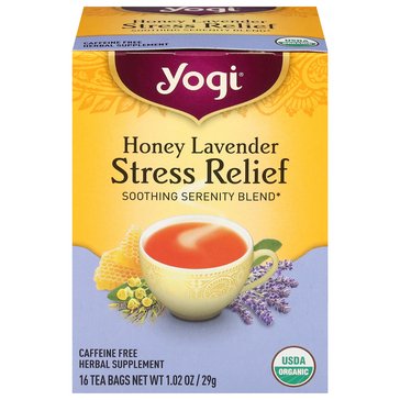 Yogi Stress Relief Herbal Honey Lavender Tea, 16-Count