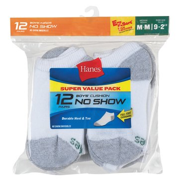 Hanes Boys' 12-Pack No Show Socks, Medium