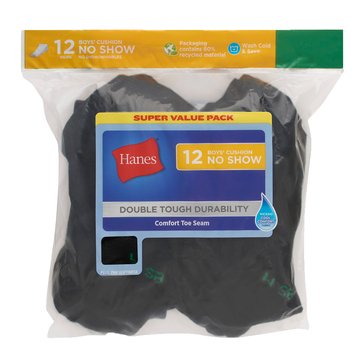 HANES Boys' 12 PK NO SHOW - SMALL (BLACK) Hanes Boys' No Show Socks
