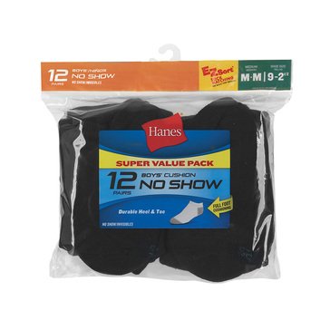 Hanes Boys' 12-Pack No Show Socks, Large