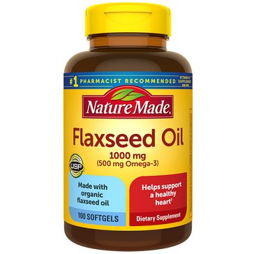 Nature Made 1000mg Flaxseed Oil 500mg Omega 3 Softgels, 100-count