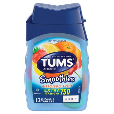 TUMS Antacid Extra Strength 750mg Fruit Chewable Tablets, 12-count