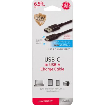 GE 6.5' USB 2.0 A to C Charging Cable