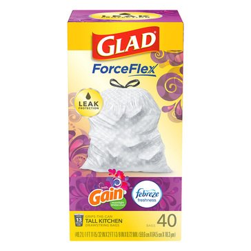 Glad ForceFlex Tall Kitchen Drawstring Trash Bags, 13-Gallon, Moonlight Breeze