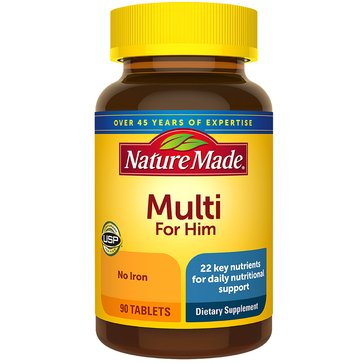 Nature Made Multi-Vitamin For Him No Irion Tablets,  90-count