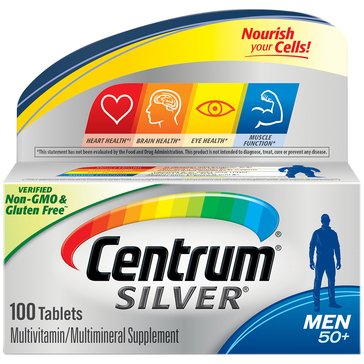 Centrum Sliver Men's 50+ Gluten Free Non-GMO Multi-Vitamin Tablets, 100-count 