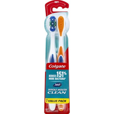 Colgate 360 Toothbrush with Tongue and Cheek Soft Cleaner, 2-count