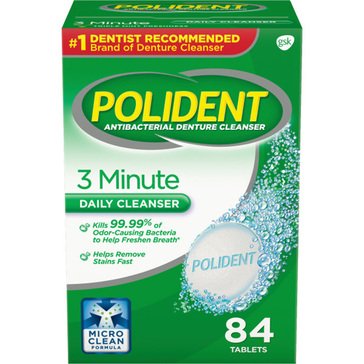 Polident 3 Minute Triple Mint Antibacterial Denture Cleanser Effervescent Tablet, 84-count