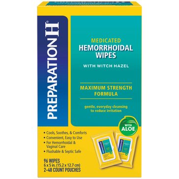Preparation H Maximum Strength Medicated Wipes with Aloe, 96-Count