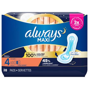Always Maxi Overnight Non-Wing, 28-count