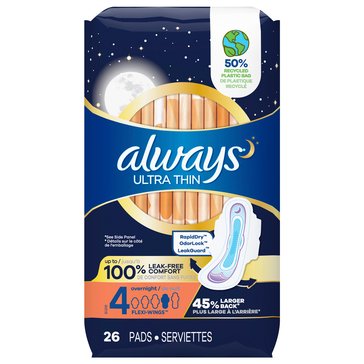 Always Ultra Thin Overnight W/Flexwings, 26-28-Count