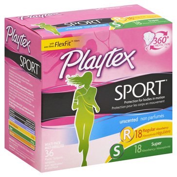 Playtex Sport Unscented Multi-Pack Tampons, 36-count