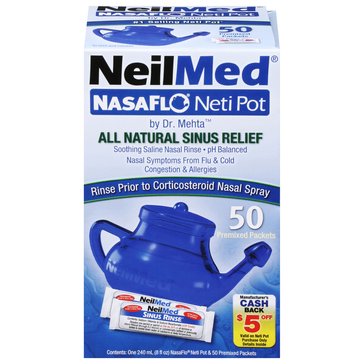 Neidmed Nasaflo Neti-Pot With Premixed Packets Box, 50 Count Packets