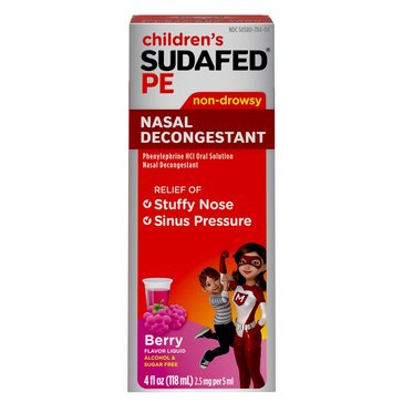 Sudafed PE Children's Nasal Decongestant Non-Drowsey, Rasberry, 4oz