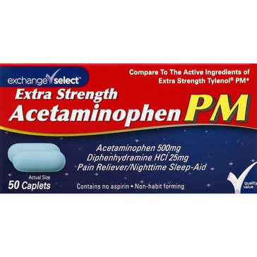 Exchange Select Extra Strength PM Non-Aspirin Caplets, 50-count