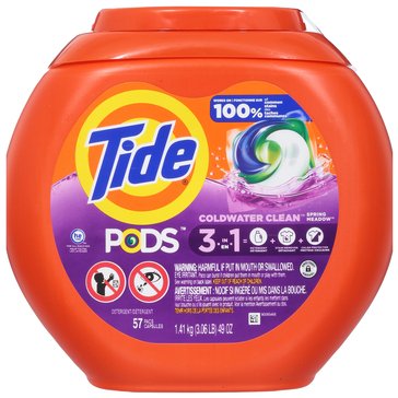 Tide PODs Unit Dose Laundry Detergent, Spring Meadow, 57 count