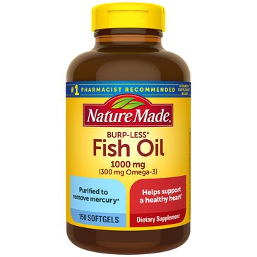 Nature Made 1000mg Fish Oil Burp Less Softgels, 150-count