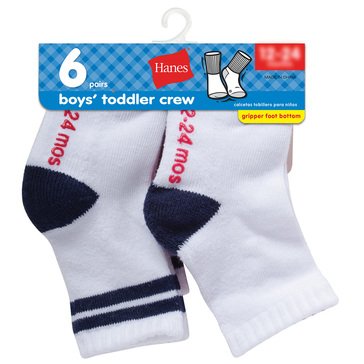 Hanes Toddler Boys' 6-Pack Crew Socks, 4T/5T