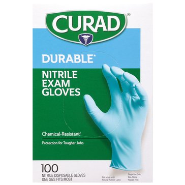 CURAD Durable Nitrile Powder Free Exam Gloves, 100-count
