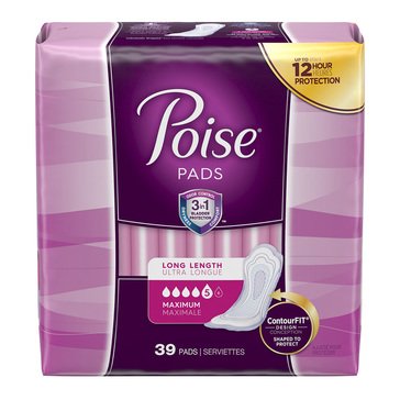 Poise Long Length Maximum Absorbency Incontinence Pads, 39-count