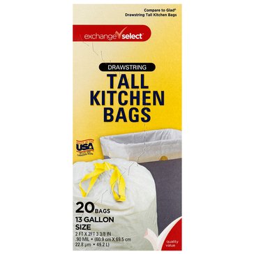 Exchange Select 13 Gallon Drawstring Tall Kitchen Trash Bags, 20-count
