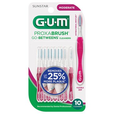 GUM Proxabrush Moderate Go Betweens Flossers Cleaners, 10-count