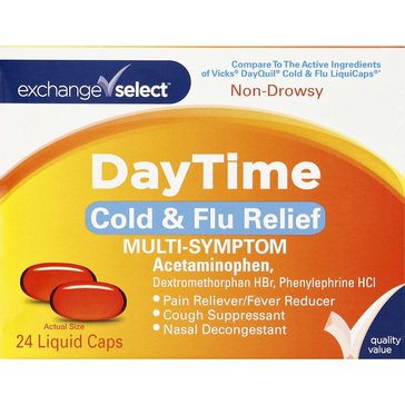 Exchange Select Daytime PE Cold & Flu Relief Liquid Caps, 24-count