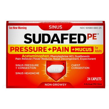 Sudafed PE Non-Drowsy Pressure, Pain and Mucus Relief Caplets,  24-count  