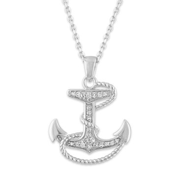 Sterling Silver 1/5 Cttw Diamond Anchor Pendant