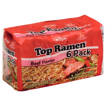 Nissin Top Ramen Beef Flavor Noodles, 6-Pack