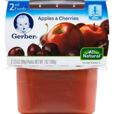Gerber Second Foods Apple and Cherry 2-Pack Baby Food, 4oz
