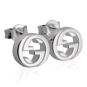 Gucci Sterling Silver with Rhodium Finish Interlocking Earring Studs