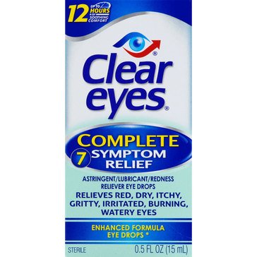 Clear Eyes 12 Hour Complete 7 Symptom Relief Enhanced Formula Eye Drops, .5 fl oz