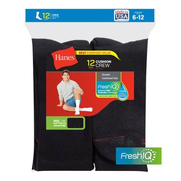 Hanes Men's 12-Pack Cushion Crew Socks