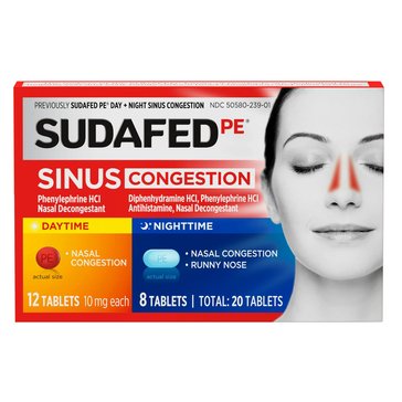 Sudafed PE Sinus Day/Night Sinus Congestion Tablets, 20-Count