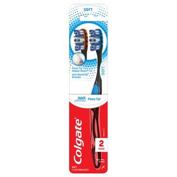 Colgate 360 Advance Floss-Tip Bristles Soft Toothbrush, 2-count