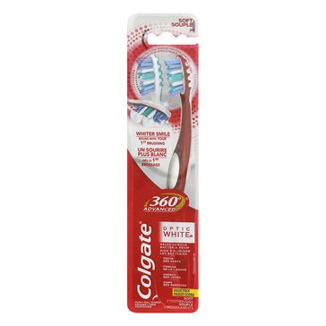 Colgate 360 Advanced Optic White Soft Toothbrush, 2-count