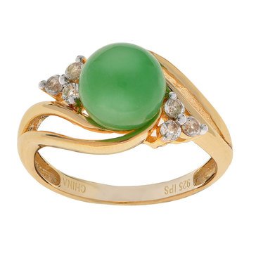 Jade and White Topaz Ring, Sterling Silver Gold Plated