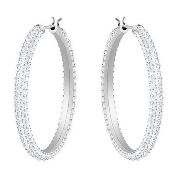 Swarovski Stone Hoop Pierced Earrings, White, Rhodium Plating