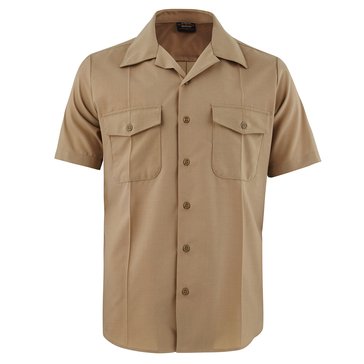 Mens-Khaki-Poly/Wool-Short-Sleeve-Shirt-Athletic-Fit