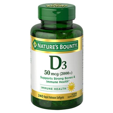 Nature's Bounty Vitamin D3 50mcg Softgels, 240-count