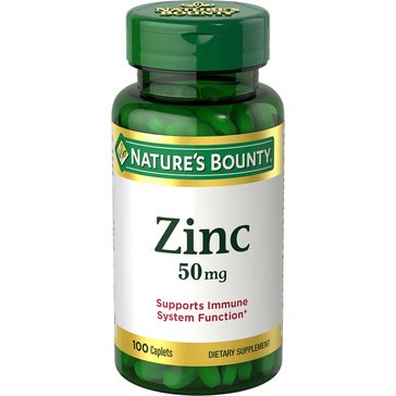 Nature's Bounty Zinc 50mg Vitamin Tablets, 100-count